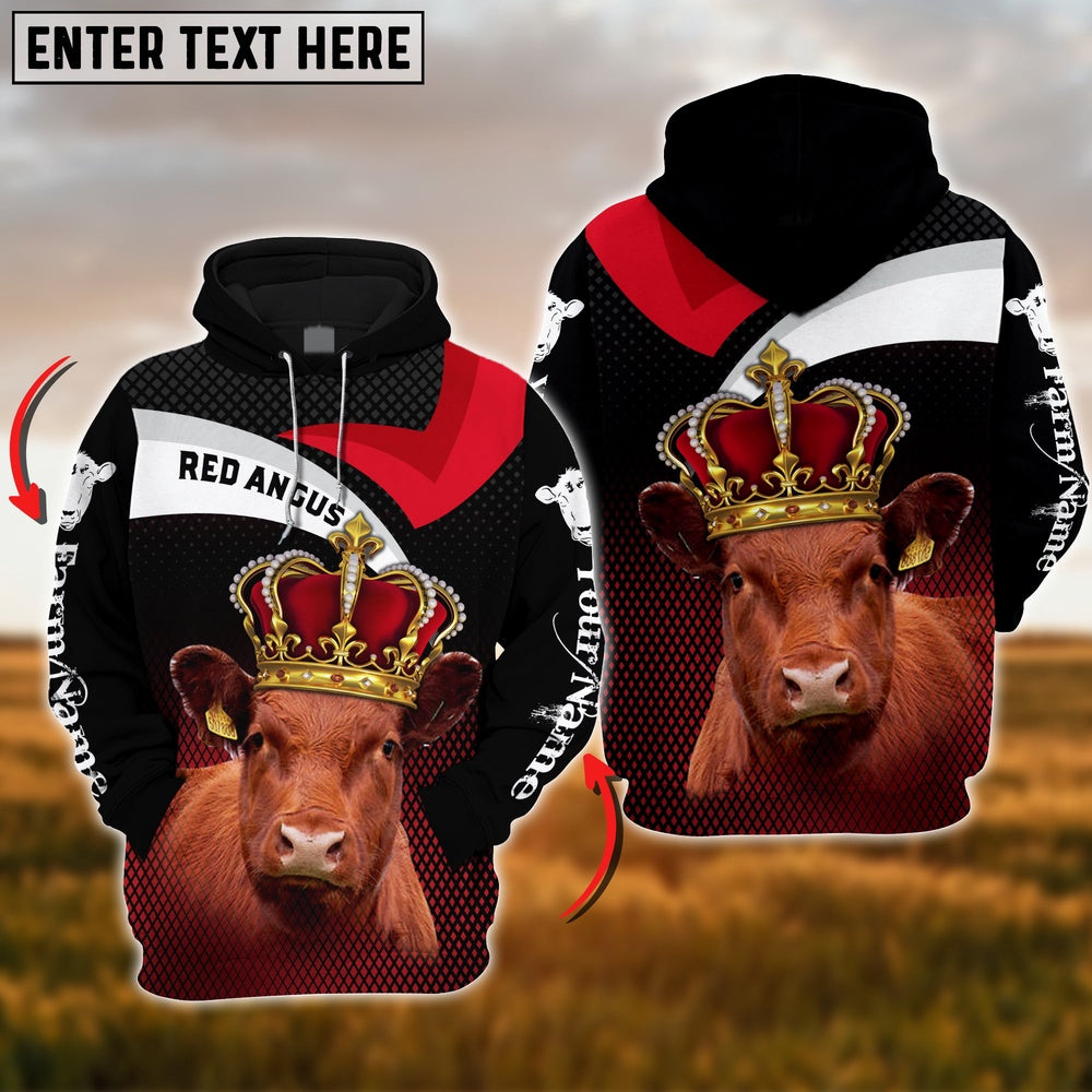 Farm Custom Name Red Angus Wear Crown 3D Printed Hoodie, Farmer Hoodie, Custom Farm Shirts, Farmer T Shirt