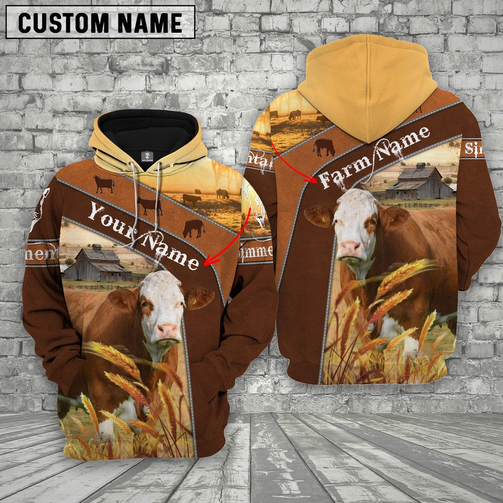Farm Custom Name Simmental Cattle On Farm 3D Printed Hoodie, Farmer Hoodie, Custom Farm Shirts, Farmer T Shirt