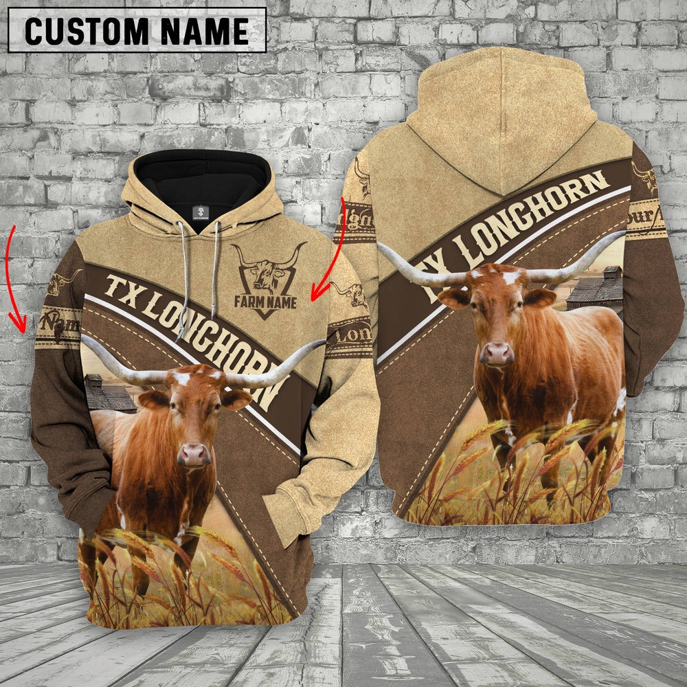 Farm Custom Name Texas Longhorn 3D Printed Hoodie, Farmer Hoodie, Custom Farm Shirts, Farmer T Shirt