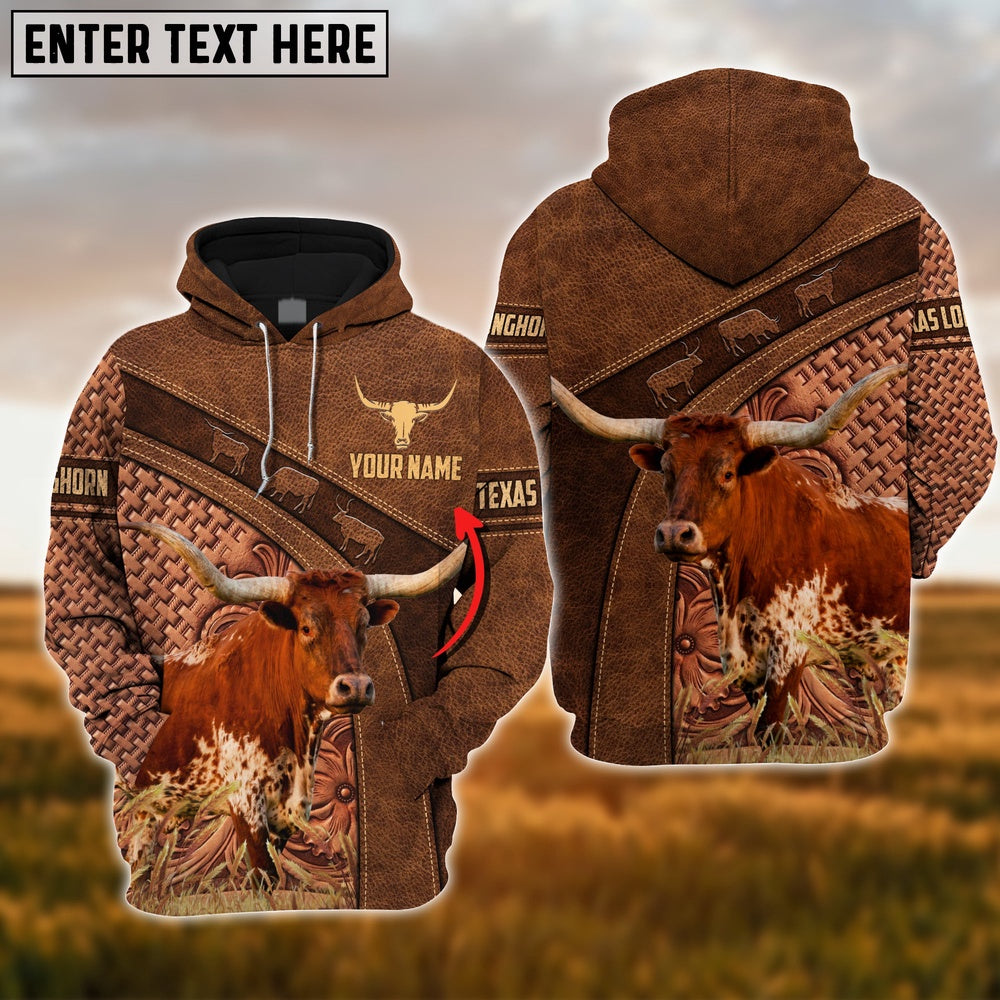 Farm Custom Name Texas Longhorn Brown 3D Printed Hoodie, Farmer Hoodie, Custom Farm Shirts, Farmer T Shirt