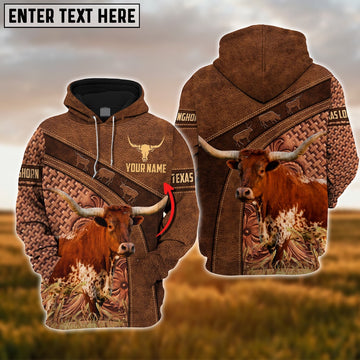 Farm Custom Name Texas Longhorn Brown 3D Printed Hoodie, Farmer Hoodie, Custom Farm Shirts, Farmer T Shirt