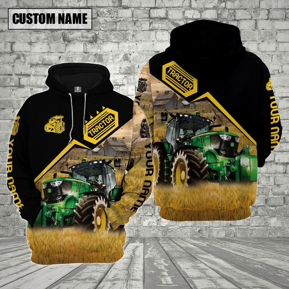 Farm Custom Name Tractor Black Yellow 3D Printed Hoodie, Farmer Hoodie, Custom Farm Shirts, Farmer T Shirt