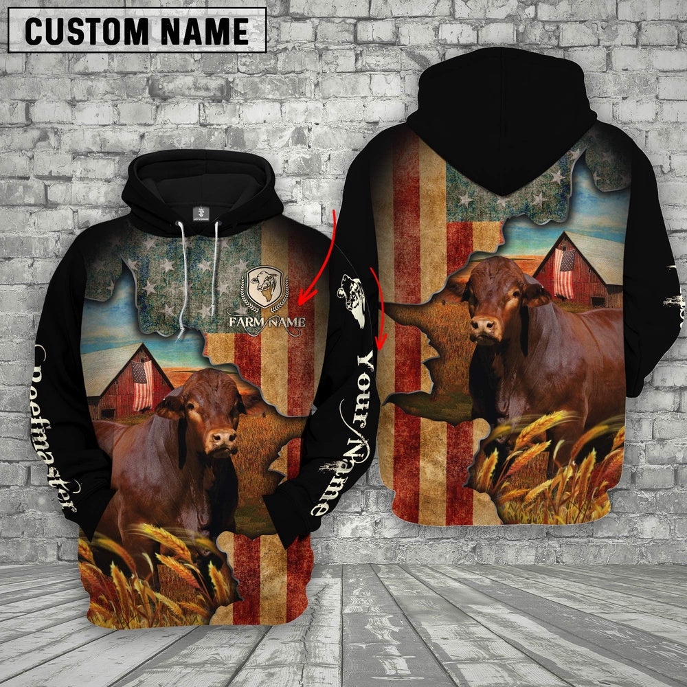 Farm Custom Text And Logo Beefmaster US Flag 3D Printed Hoodie, Farmer Hoodie, Custom Farm Shirts, Farmer T Shirt