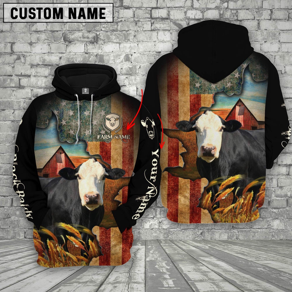 Farm Custom Text And Logo Black Baldy US Flag 3D Printed Hoodie, Farmer Hoodie, Custom Farm Shirts, Farmer T Shirt