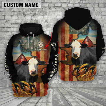 Farm Custom Text And Logo Black Baldy US Flag 3D Printed Hoodie, Farmer Hoodie, Custom Farm Shirts, Farmer T Shirt