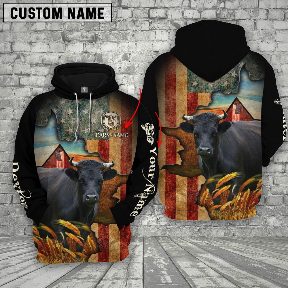 Farm Custom Text And Logo Dexter US Flag 3D Printed Hoodie, Farmer Hoodie, Custom Farm Shirts, Farmer T Shirt