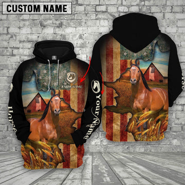 Farm Custom Text And Logo Horse US Flag 3D Printed Hoodie, Farmer Hoodie, Custom Farm Shirts, Farmer T Shirt