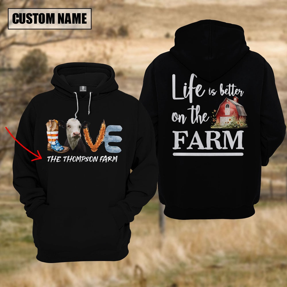 Farm Custom Text Love Black Baldy US Flag 3D Printed Hoodie, Farmer Hoodie, Custom Farm Shirts, Farmer T Shirt