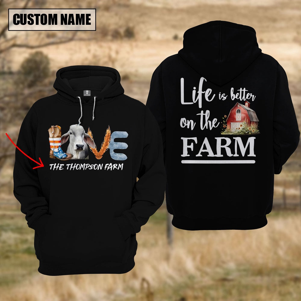 Farm Custom Text Love Brahman US Flag 3D Printed Hoodie, Farmer Hoodie, Custom Farm Shirts, Farmer T Shirt