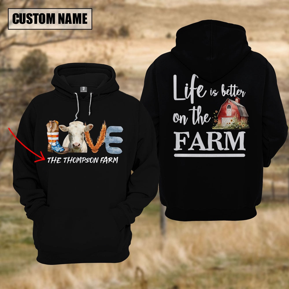 Farm Custom Text Love Charolais US Flag 3D Printed Hoodie, Farmer Hoodie, Custom Farm Shirts, Farmer T Shirt
