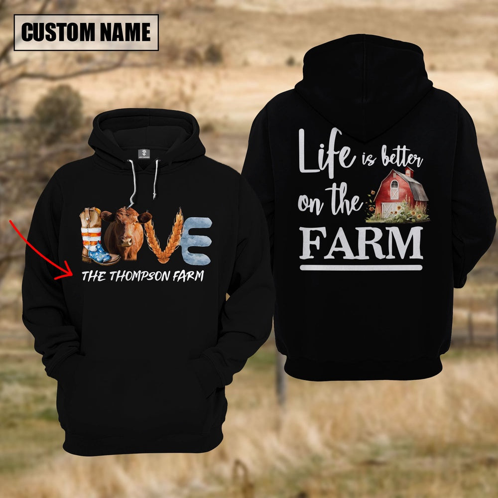 Farm Custom Text Love Red Angus US Flag 3D Printed Hoodie, Farmer Hoodie, Custom Farm Shirts, Farmer T Shirt