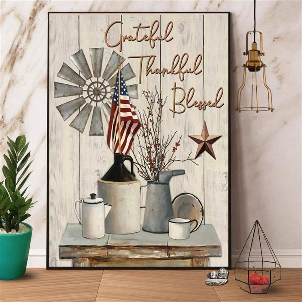Farm Farmhouse Grateful Thankful Blessed Canvas, Farm Canvas, Farm Art Decor