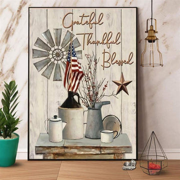 Farm Farmhouse Grateful Thankful Blessed Canvas, Farm Canvas, Farm Art Decor