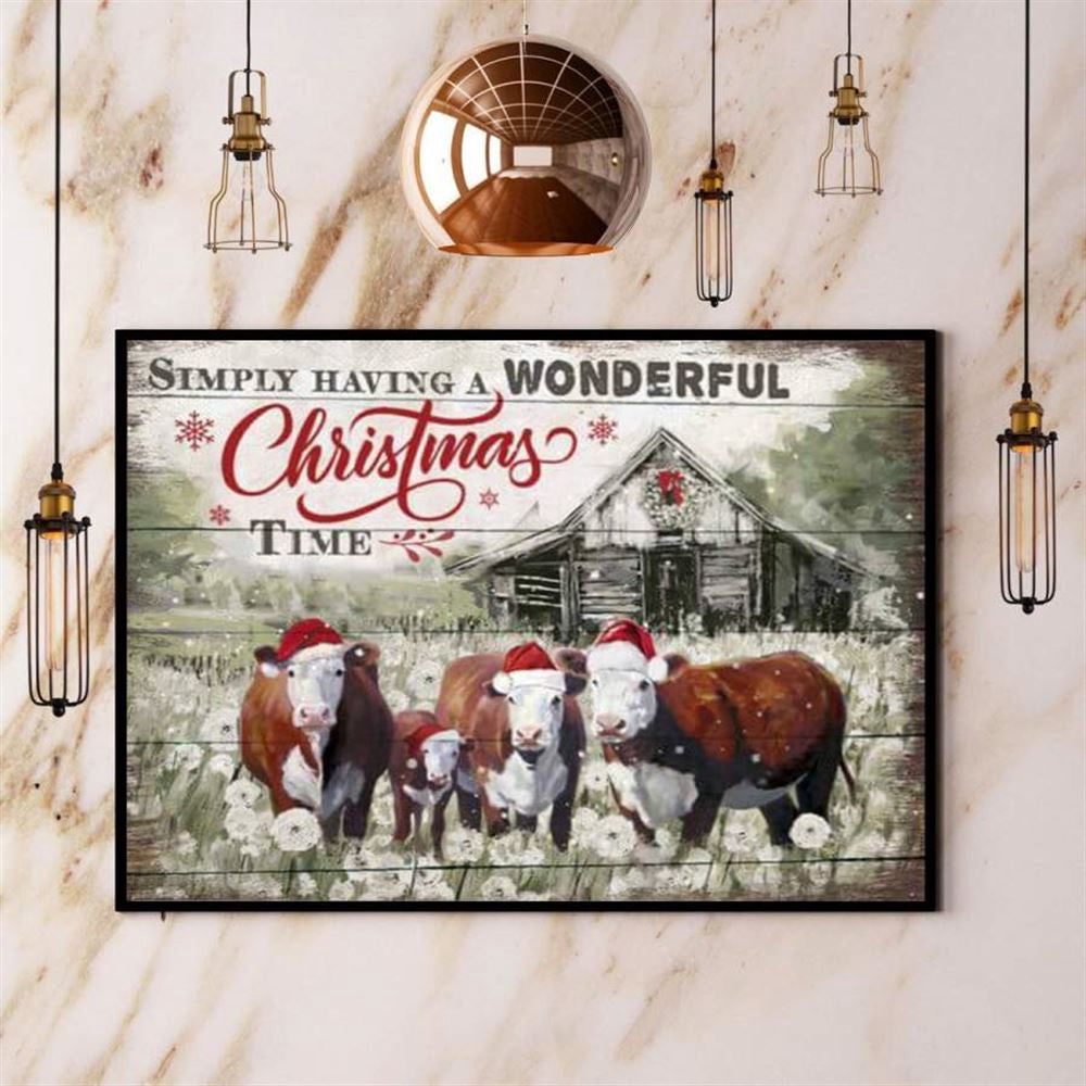 Farm Farmhouse Hereford Cows Christmas Simply Having A Wonderful Chris Dandelion Canvas, Farm Canvas, Farm Gift, Farm Home Decor