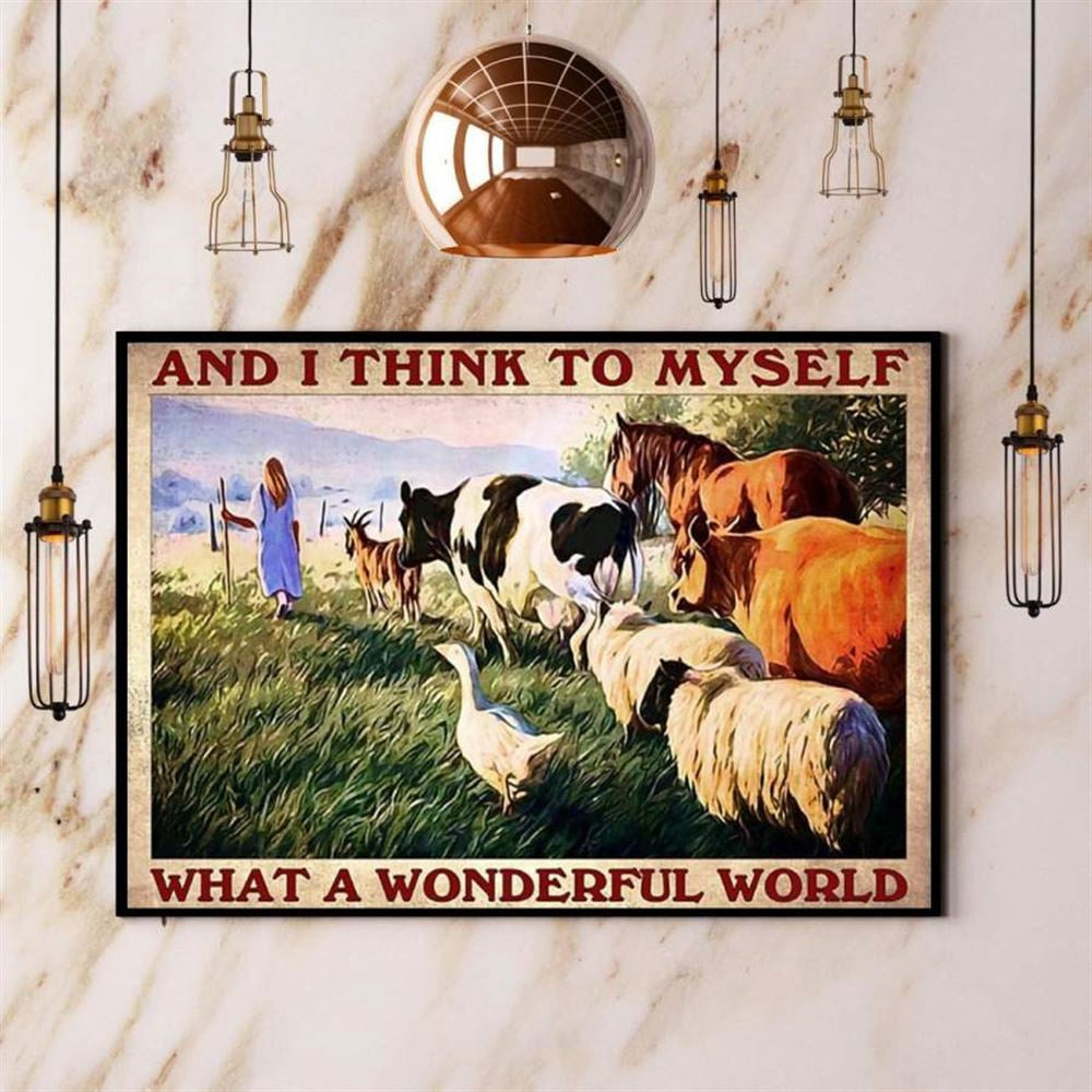 Farm Girl &Amp Animal I Think To Myself What A Wonderful World Field Peace Canvas, Farm Canvas, Farm Gift, Farm Home Decor