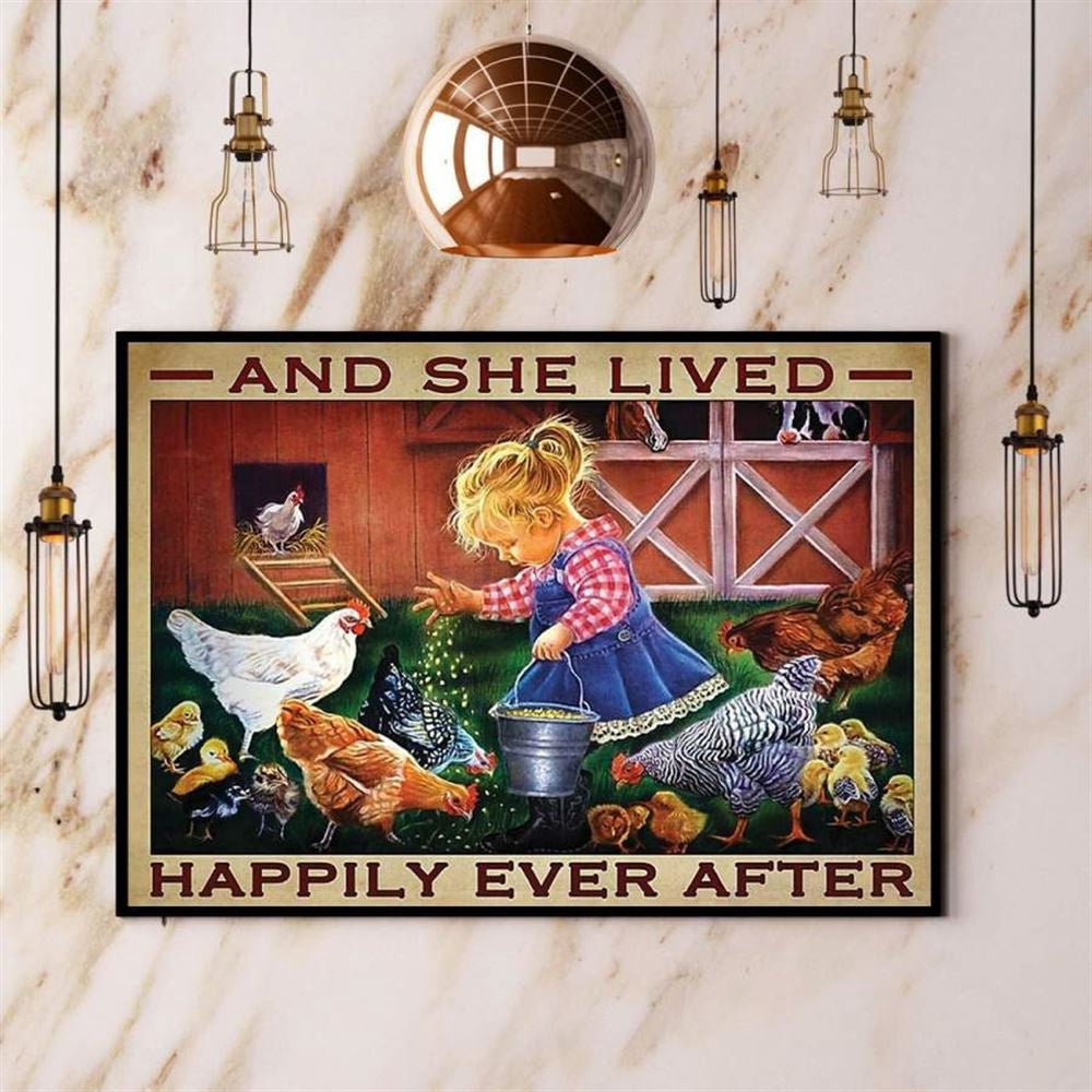 Farm Girl &Amp Chicken And She Lived Happily Ever After Canvas, Farm Canvas, Farm Gift, Farm Home Decor