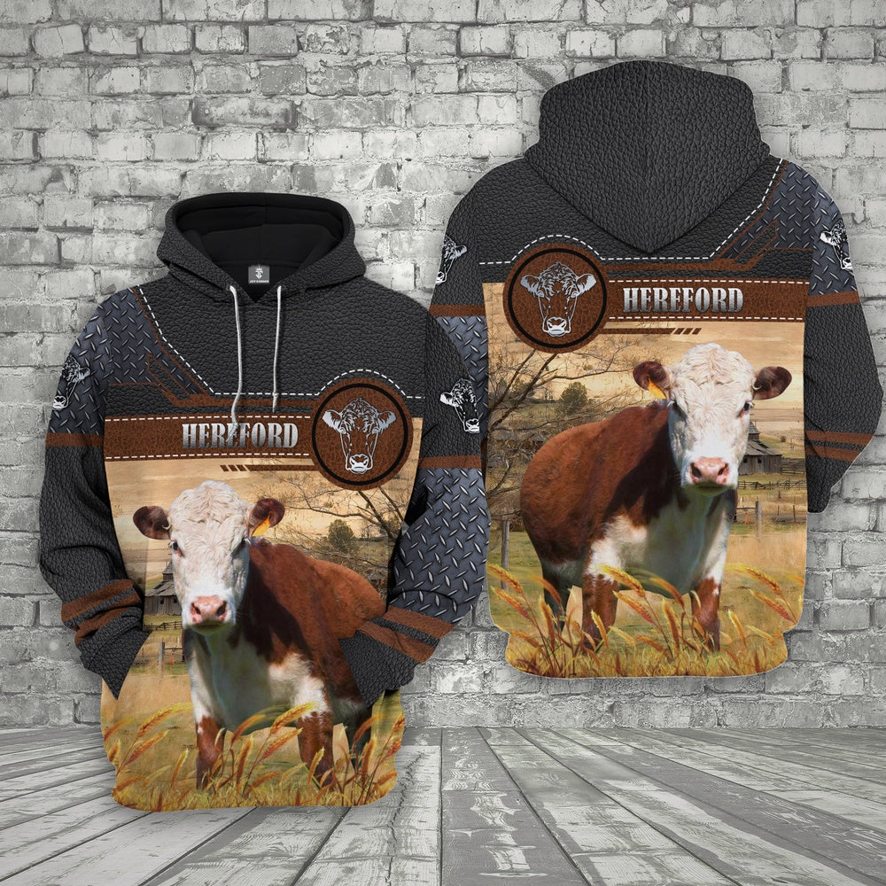 Farm Hereford Cattle Black Leather Pattern 3D Printed Shirts, Farmer Hoodie, Farm Themed Shirts, Farm Tee Shirts