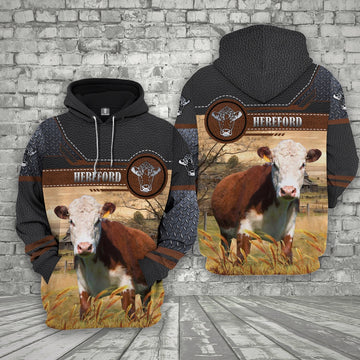 Farm Hereford Cattle Black Leather Pattern 3D Printed Shirts, Farmer Hoodie, Farm Themed Shirts, Farm Tee Shirts
