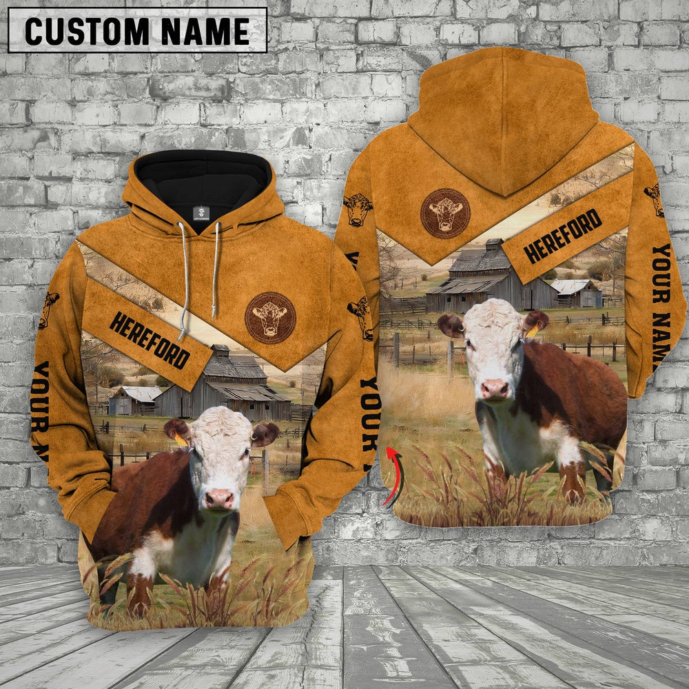 Farm Hereford Cattle Custom Name Printed Shirts, Farmer Hoodie, Custom Farm Shirts, Farmer T Shirt