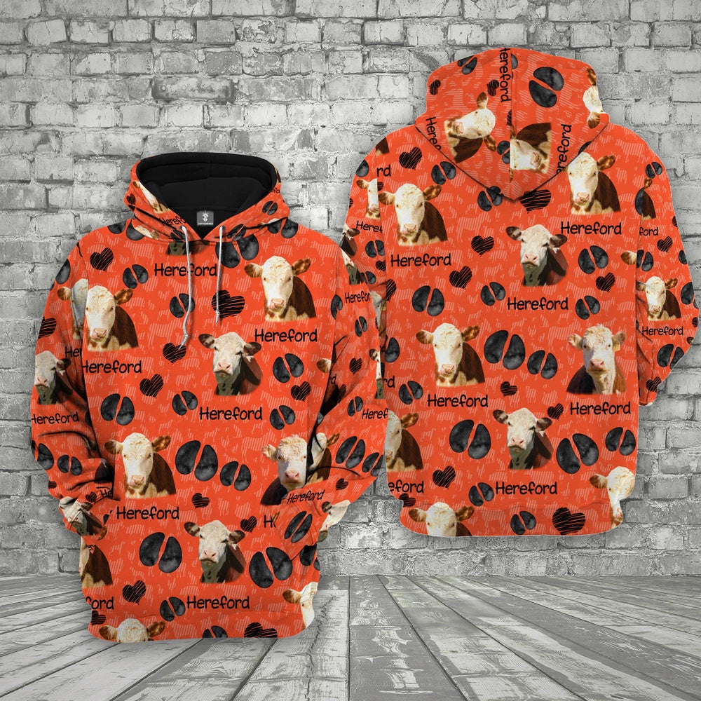 Farm Hereford Cattle Happy Pattern 3D Printed Hoodie, Farmer Hoodie, Farm Themed Shirts, Farm Tee Shirts