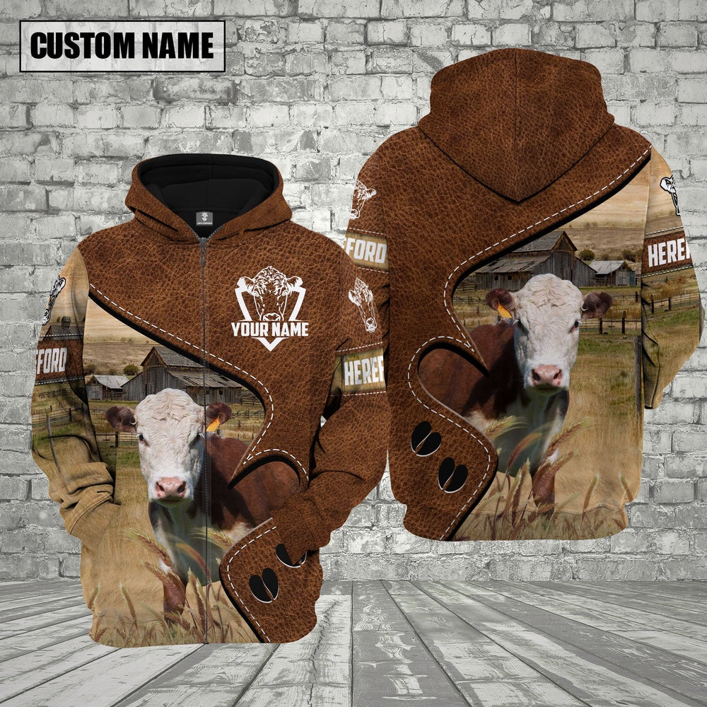 Farm Hereford Heart Shape Custom Name 3D Shirts, Farmer Hoodie, Custom Farm Shirts, Farmer T Shirt