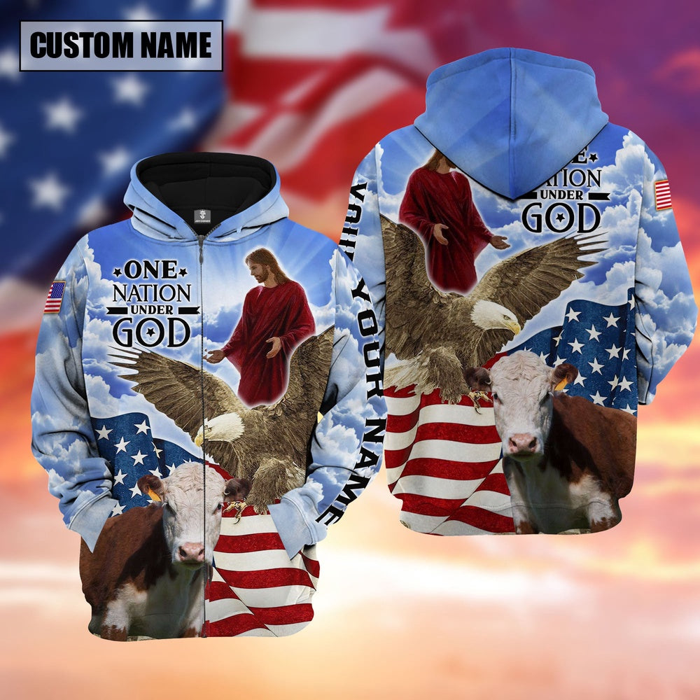 Farm Hereford One Nation Under God 3D Shirts, Farmer Hoodie, Custom Farm Shirts, Farmer T Shirt