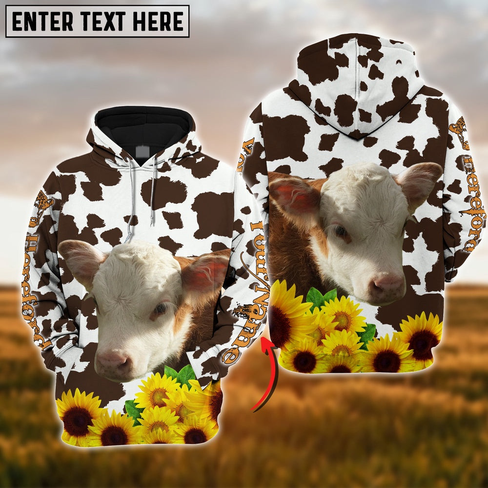 Farm Hereford Sunflower Pattern Customize Name 3D Shirts, Farmer Hoodie, Custom Farm Shirts, Farmer T Shirt