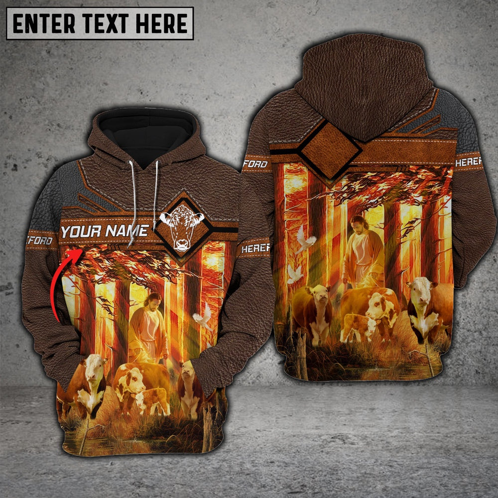 Farm Hereford Walking God America Custom Name 3D Shirts, Farmer Hoodie, Custom Farm Shirts, Farmer T Shirt