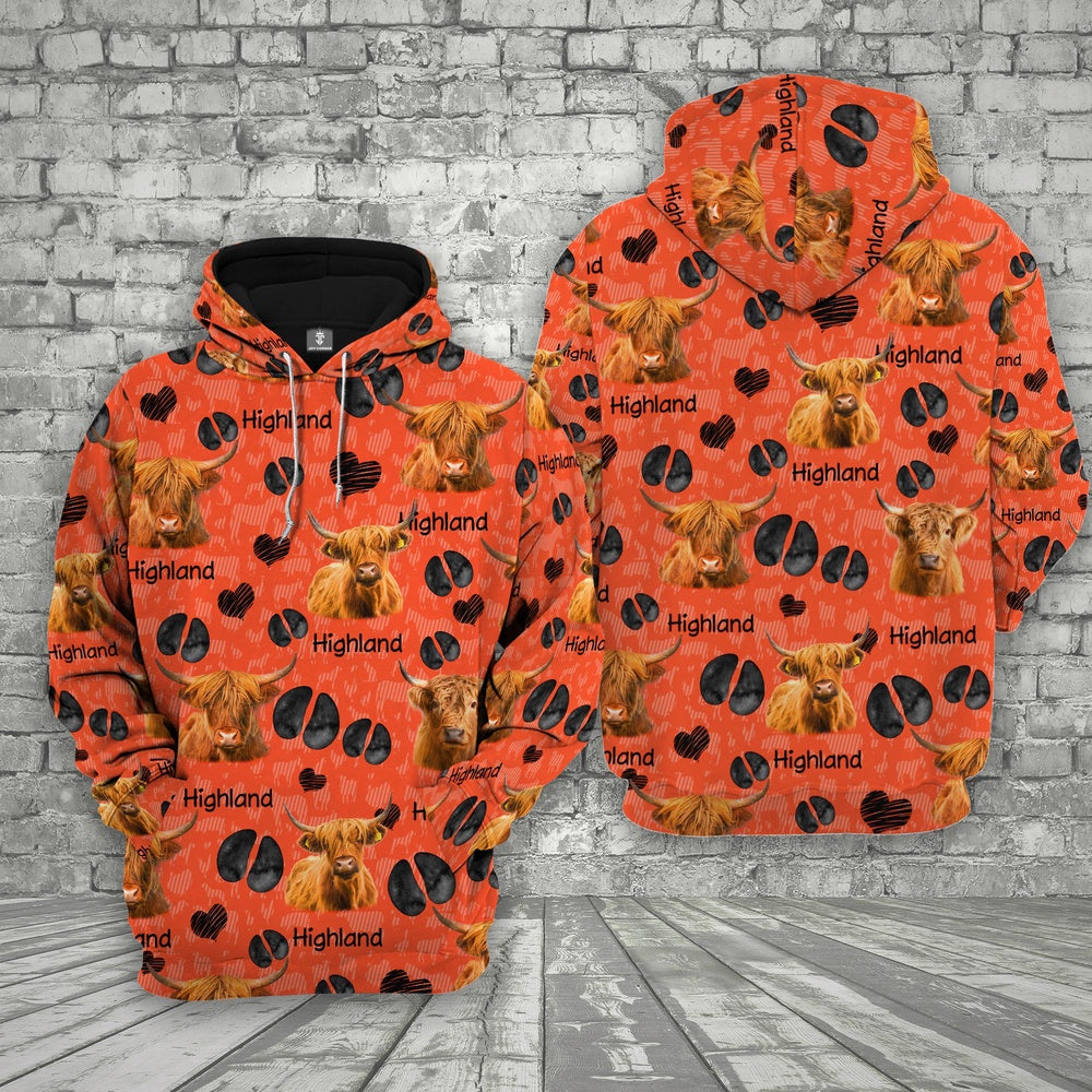 Farm Highland Cattle Happy Pattern 3D Printed Hoodie, Farmer Hoodie, Farm Themed Shirts, Farm Tee Shirts
