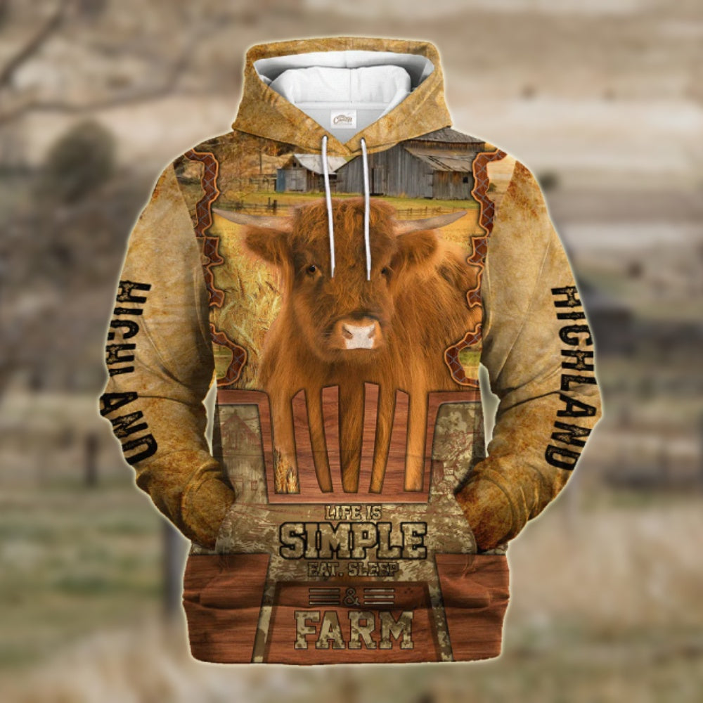Farm Highland Life Is Simple A Farm Hoodie, Farmer Hoodie, Farm Themed Shirts, Farm Tee Shirts