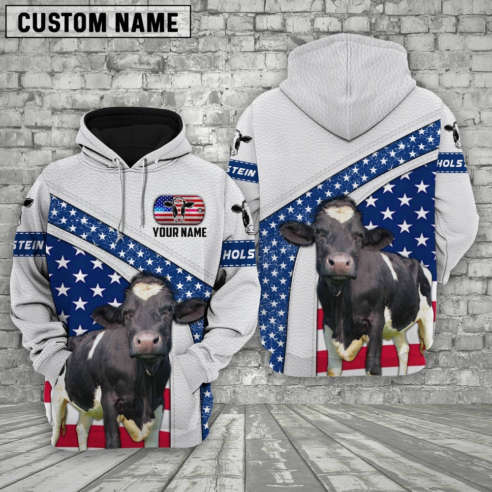 Farm Holstein American Flag Custom Name 3D Shirts, Farmer Hoodie, Custom Farm Shirts, Farmer T Shirt