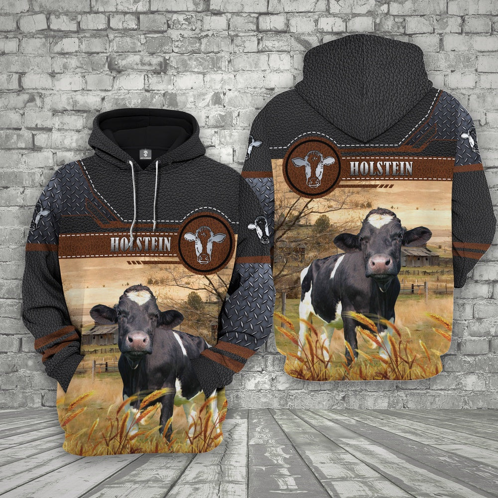 Farm Holstein Cattle Black Leather Pattern 3D Printed Shirts, Farmer Hoodie, Farm Themed Shirts, Farm Tee Shirts