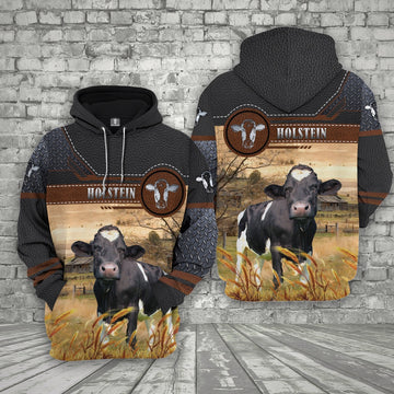 Farm Holstein Cattle Black Leather Pattern 3D Printed Shirts, Farmer Hoodie, Farm Themed Shirts, Farm Tee Shirts