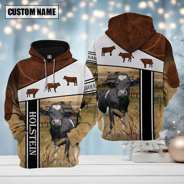 Farm Holstein Cattle Brown Leather Pattern Custom Name Shirts, Farmer Hoodie, Custom Farm Shirts, Farmer T Shirt