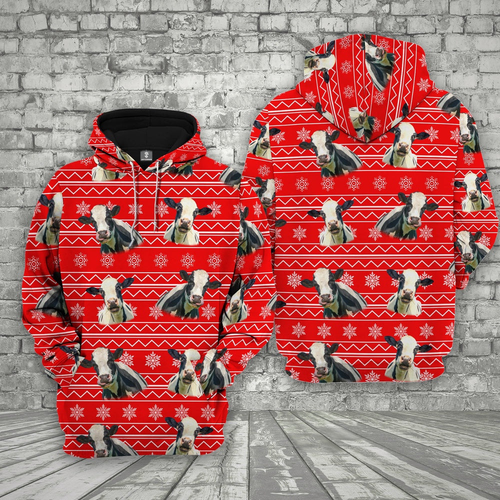Farm Holstein Christmas Pattern 3D Printed Hoodie, Farmer Hoodie, Farm Themed Shirts, Farm Tee Shirts