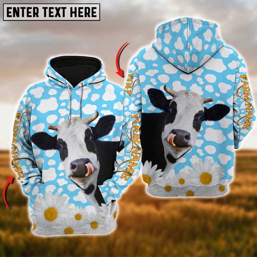 Farm Holstein Daisy Pattern Customize Name 3D Shirts, Farmer Hoodie, Custom Farm Shirts, Farmer T Shirt