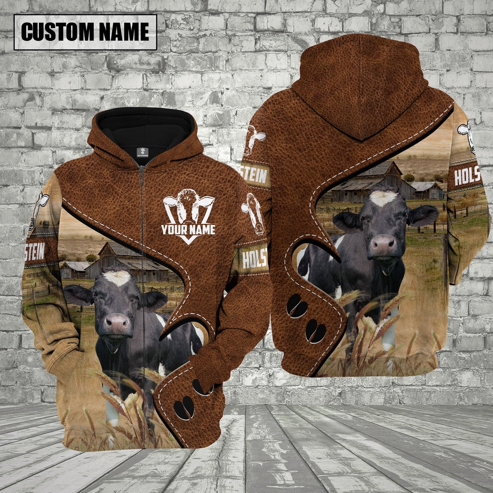 Farm Holstein Heart Shape Custom Name 3D Shirts, Farmer Hoodie, Custom Farm Shirts, Farmer T Shirt