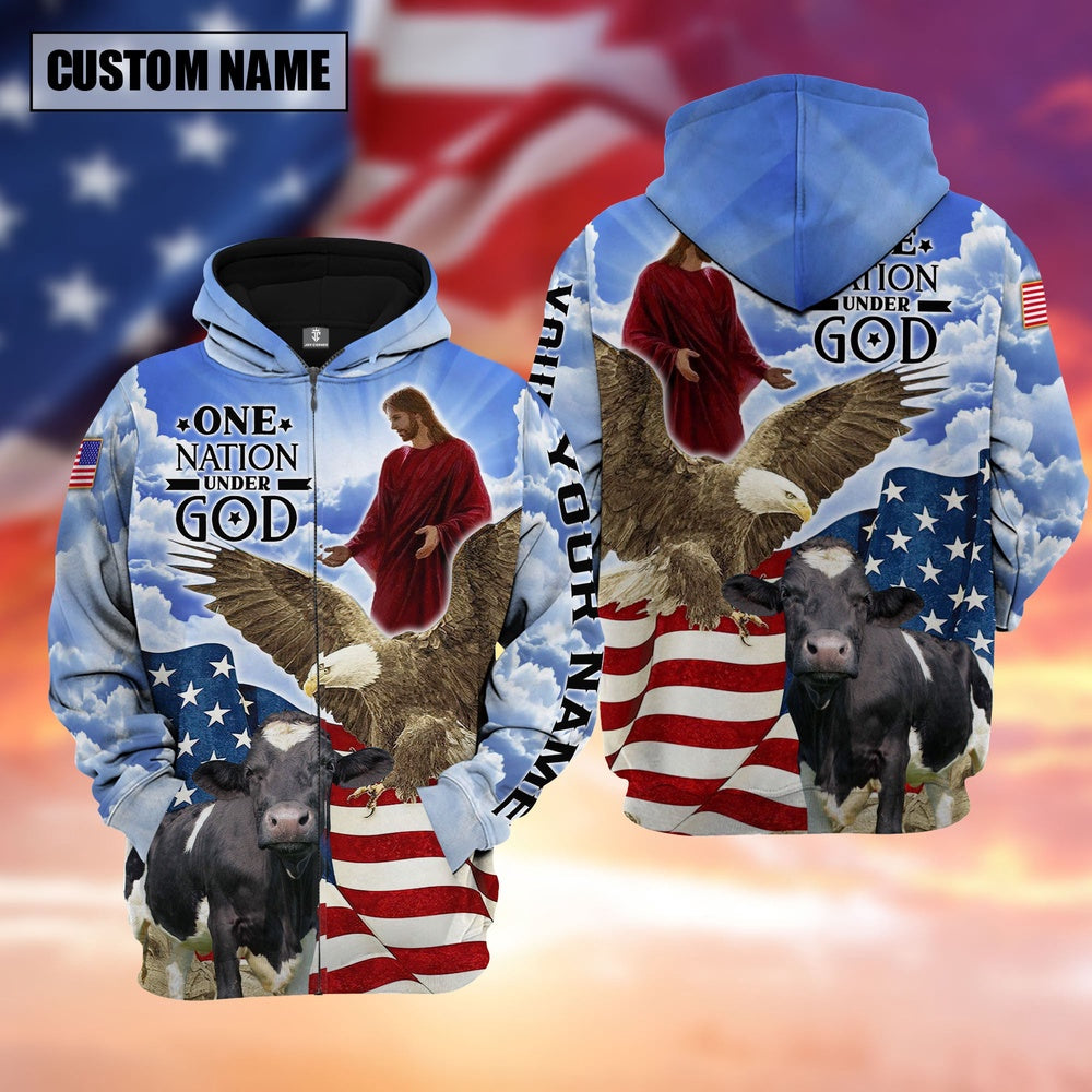 Farm Holstein One Nation Under God 3D Shirts, Farmer Hoodie, Custom Farm Shirts, Farmer T Shirt