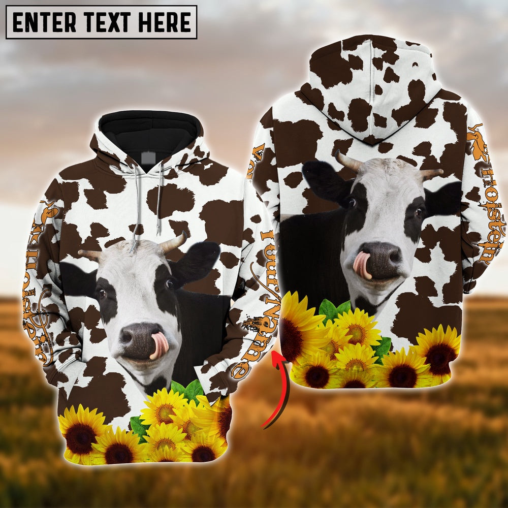 Farm Holstein Sunflower Pattern Customize Name 3D Shirts, Farmer Hoodie, Custom Farm Shirts, Farmer T Shirt