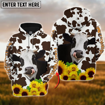 Farm Holstein Sunflower Pattern Customize Name 3D Shirts, Farmer Hoodie, Custom Farm Shirts, Farmer T Shirt