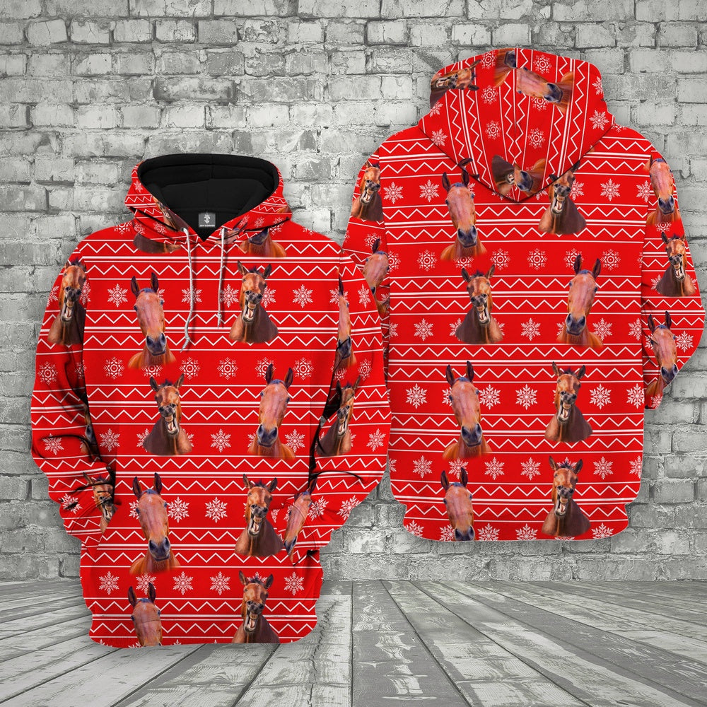 Farm Horse Christmas Pattern 3D Printed Hoodie, Farmer Hoodie, Farm Themed Shirts, Farm Tee Shirts