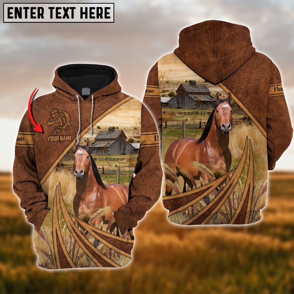 Farm Horse Leather Pattern 3D Custom Name Printed Shirts, Farmer Hoodie, Custom Farm Shirts, Farmer T Shirt