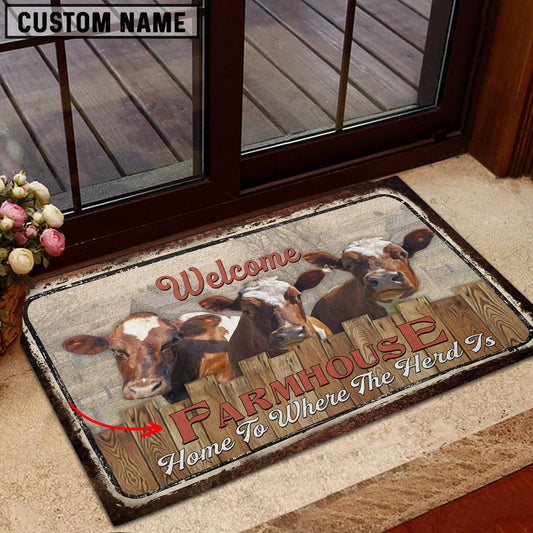 Farm House Door Mat, Ayrshires Custom Name Home To Where The Herd Is FarmHouse Doormat, Custom Welcome Mats