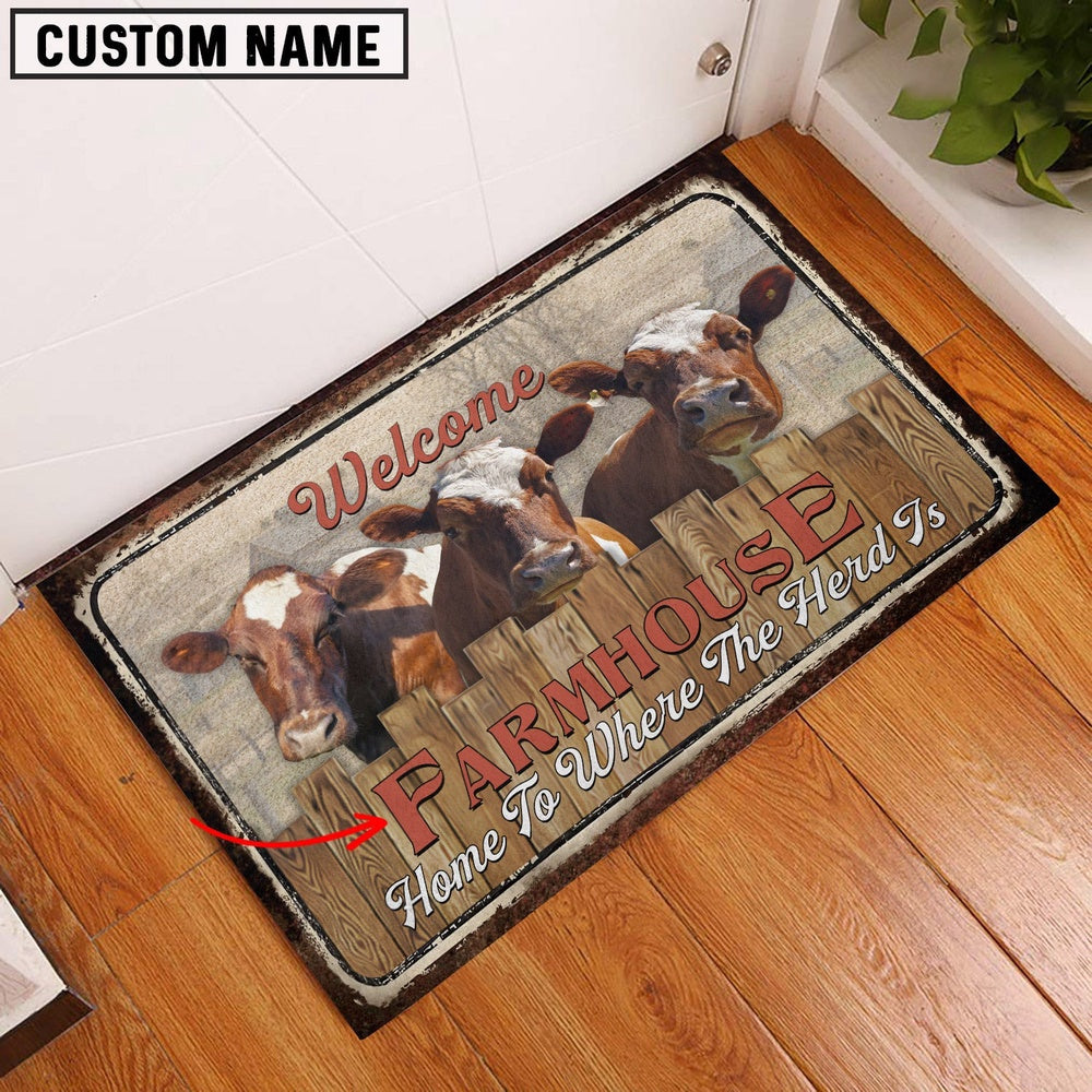 Farm House Door Mat, Ayrshires Custom Name Home To Where The Herd Is FarmHouse Doormat, Custom Welcome Mats