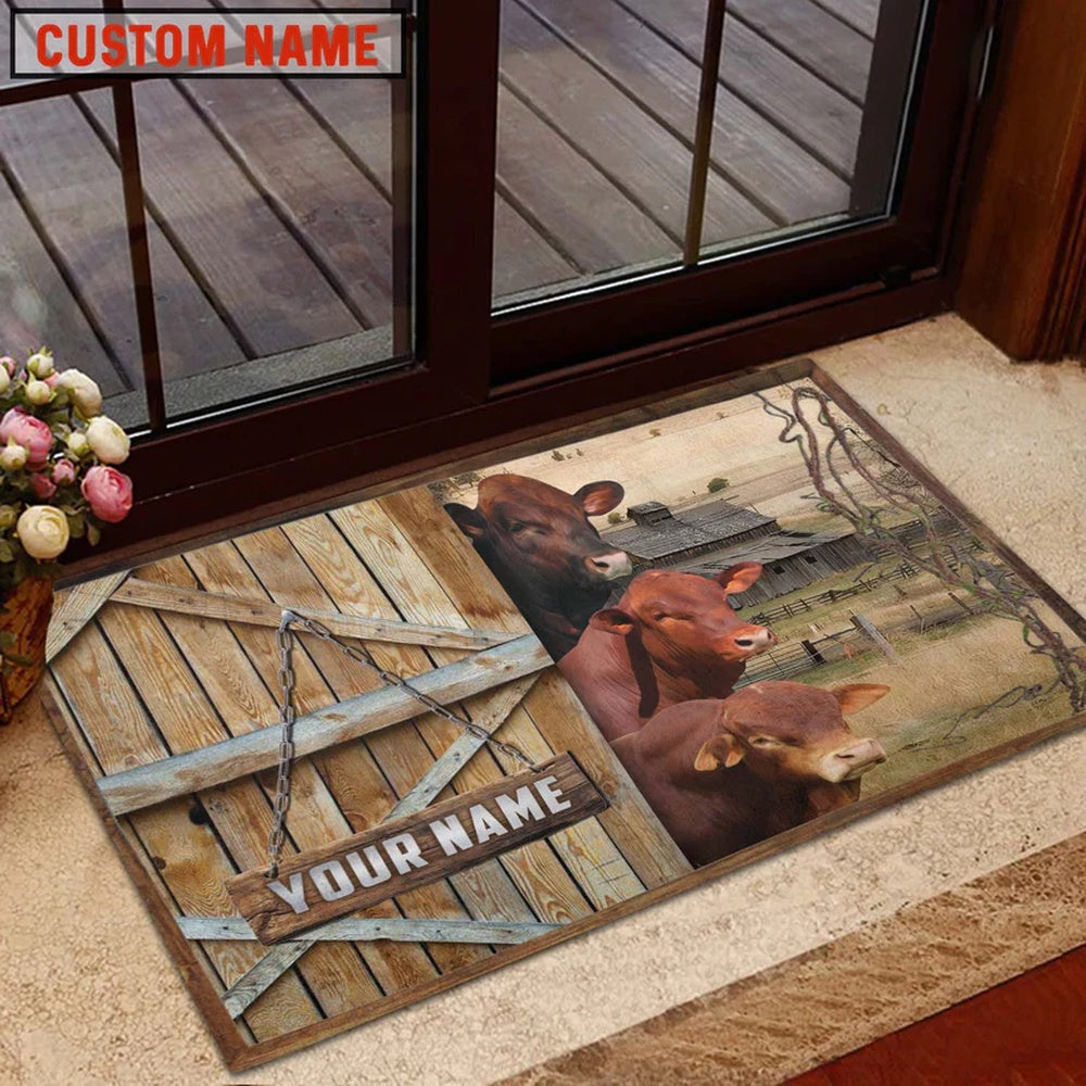 Farm House Door Mat, Beefmaster Barn Custom Name Doormat, Custom Welcome Mats
