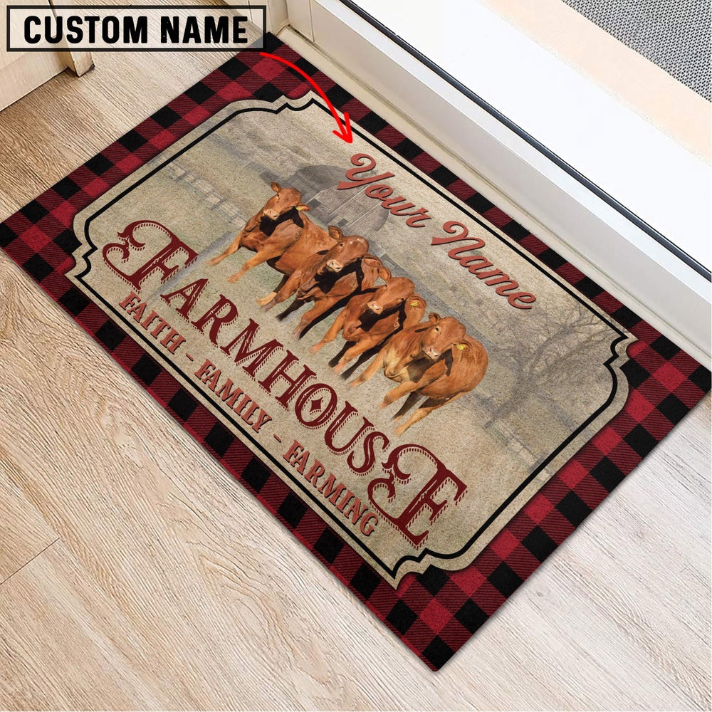 Farm House Door Mat, Beefmaster Faith Family Farming Custom Name Doormat, Custom Welcome Mats
