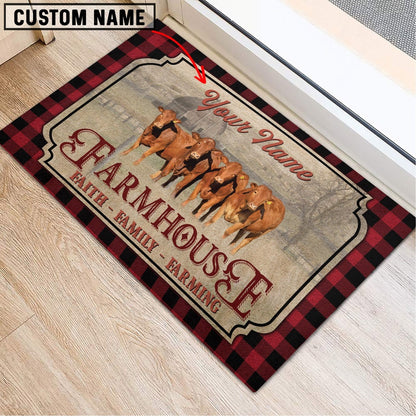 Farm House Door Mat, Beefmaster Faith Family Farming Custom Name Doormat, Custom Welcome Mats