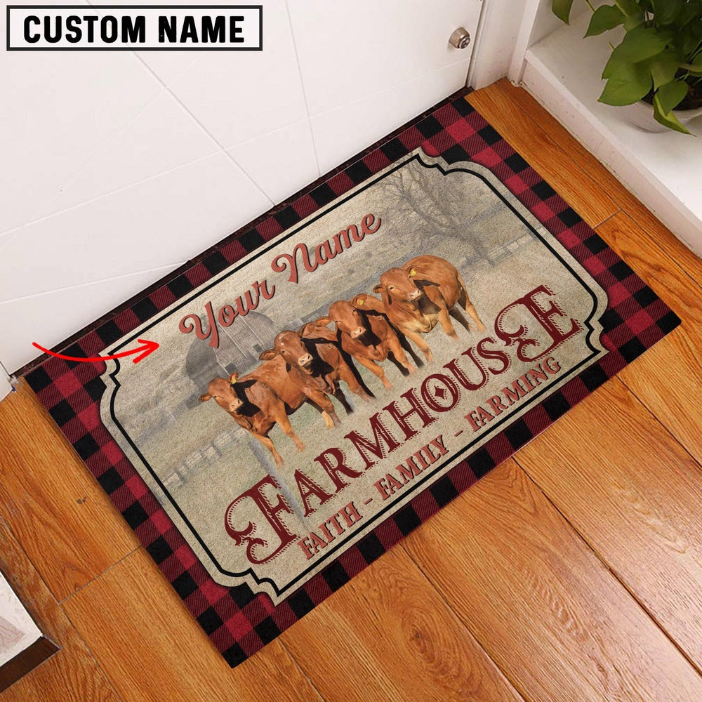 Farm House Door Mat, Beefmaster Faith Family Farming Custom Name Doormat, Custom Welcome Mats