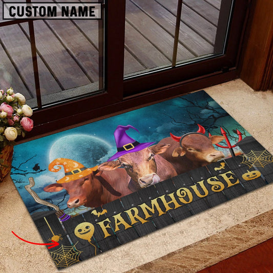Farm House Door Mat, Beefmaster Farmhouse Halloween Custom Name Doormat, Custom Welcome Mats