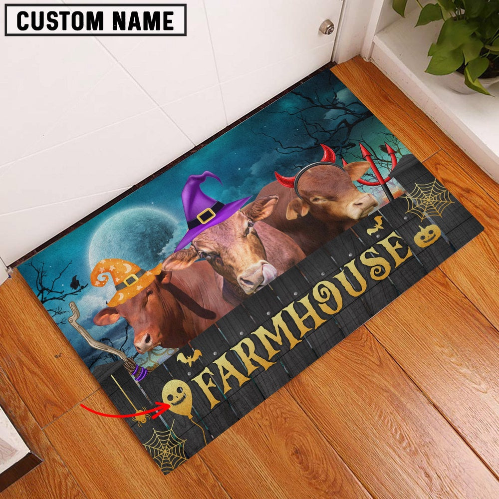 Farm House Door Mat, Beefmaster Farmhouse Halloween Custom Name Doormat, Custom Welcome Mats